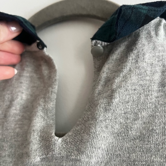 J. Crew Gray Top with Green Plaid Collar - Picture 4 of 4